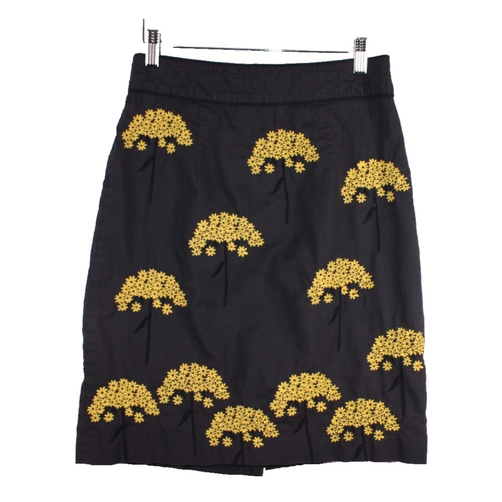 Floreat Skirt Womens Sz 6 Black Yellow Floral Embroidered Pencil Anthro Academia